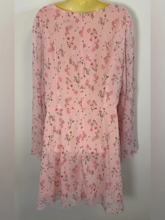 Double Crazy Pink Floral Bell Sleeve Mini Dress - Picture 4 of 8